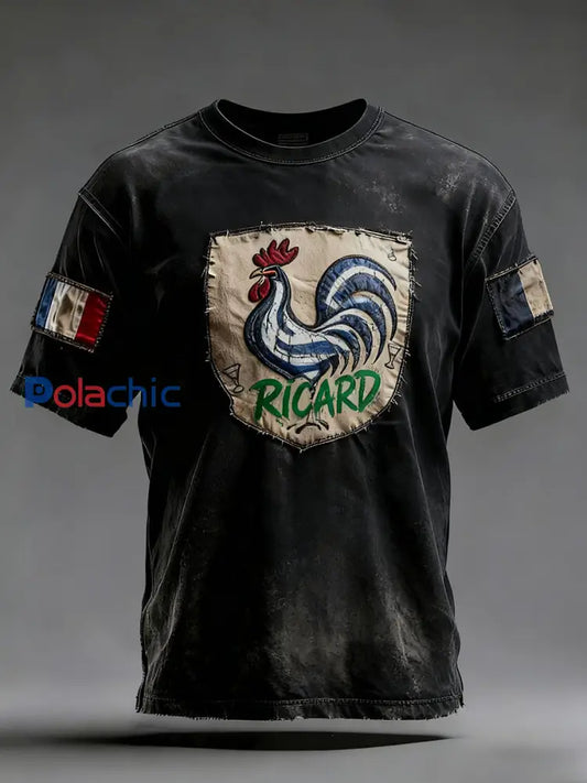 Drapeau Français Vintage Ricard des hommes en détresse T-shirt décontracté A / S