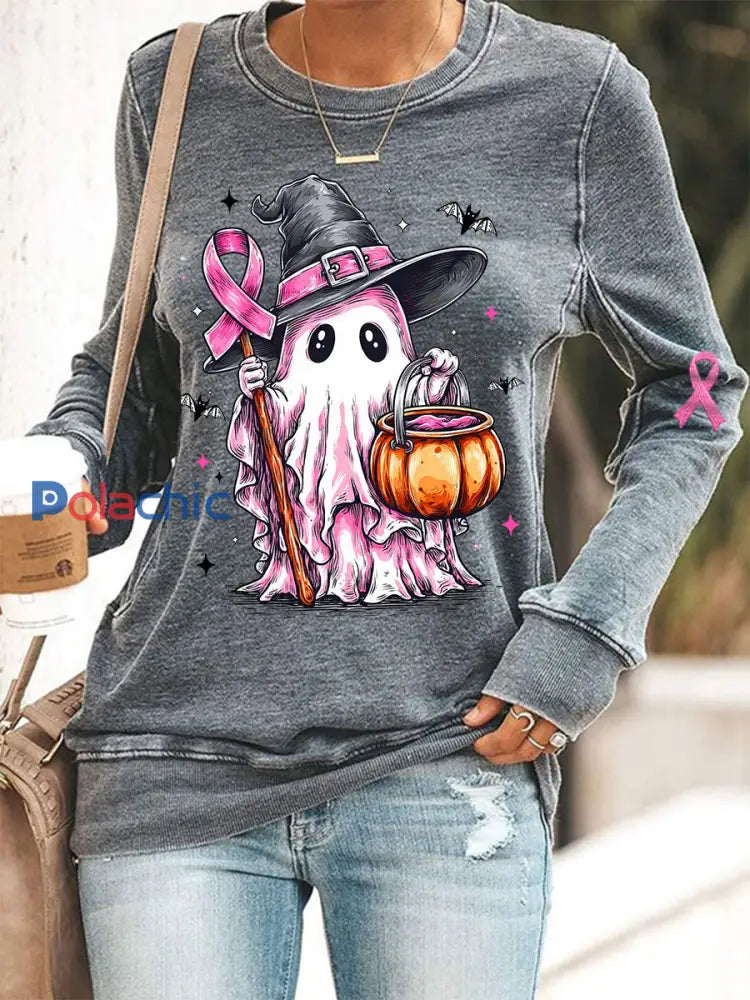 En Octobre des femmes nous portons rose Halloween rose fantôme impression cancer du sein sensibilisation soutien
