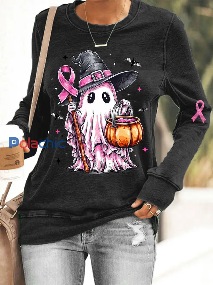 En Octobre des femmes nous portons rose Halloween rose fantôme impression cancer du sein sensibilisation soutien