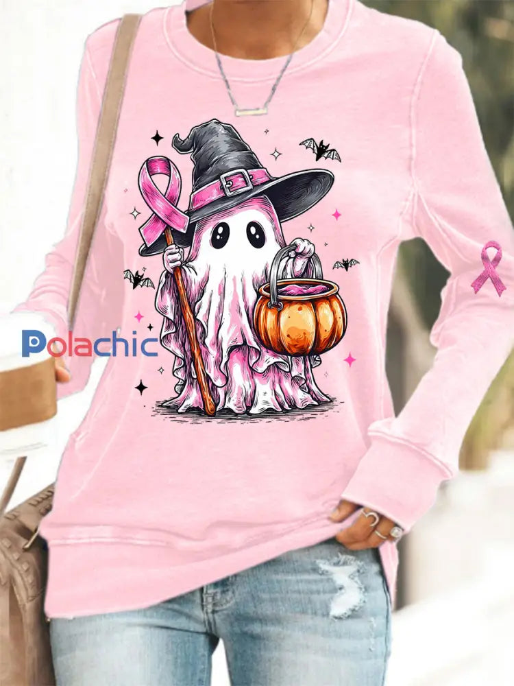 En Octobre des femmes nous portons rose Halloween rose fantôme impression cancer du sein sensibilisation soutien