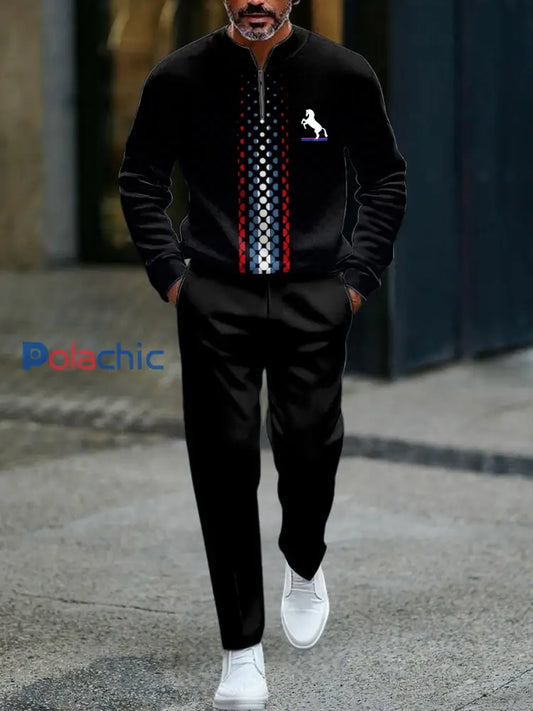 Ensemble de polo décontracté à rayures dégradé minimaliste vintage pour hommes Multicolore / S