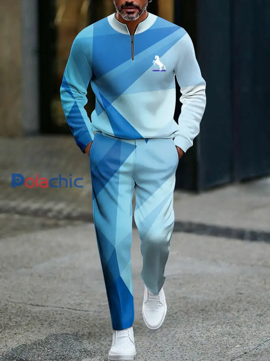 Ensemble de polo de tous les jours géométrique dégradé minimaliste rétro pour hommes Multicolore / S