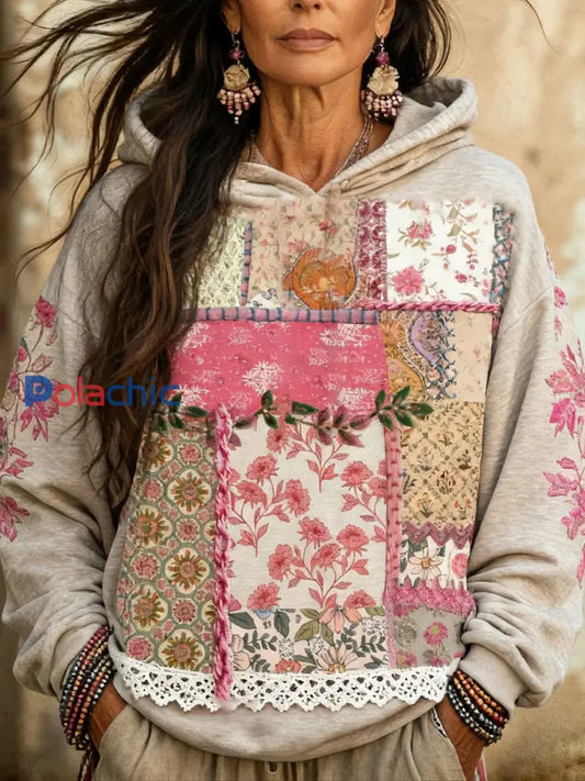 Femmes Boho sensibilisation au cancer du sein Floral Art imprimé Hoodie Rose / S