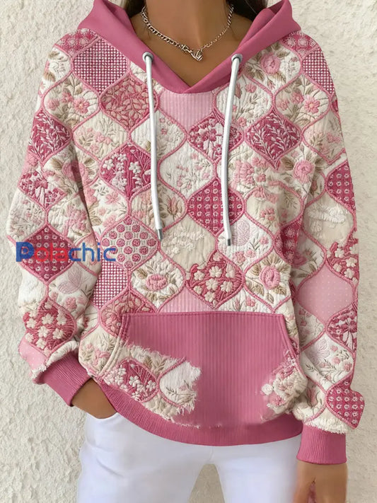 Femmes Boho sensibilisation au cancer du sein Floral Art imprimé Hoodie Rose / S