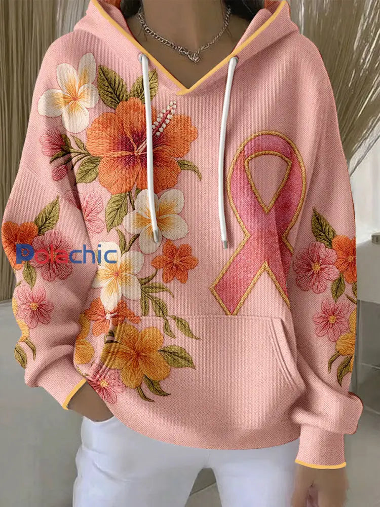 Femmes Breast Cancer Floral Hoodies Rose / S