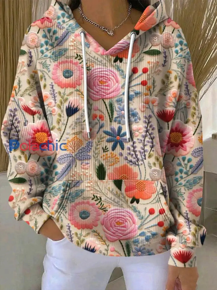 Femmes Cancer du sein Fleurs Imprimer Hoodie comme image / S