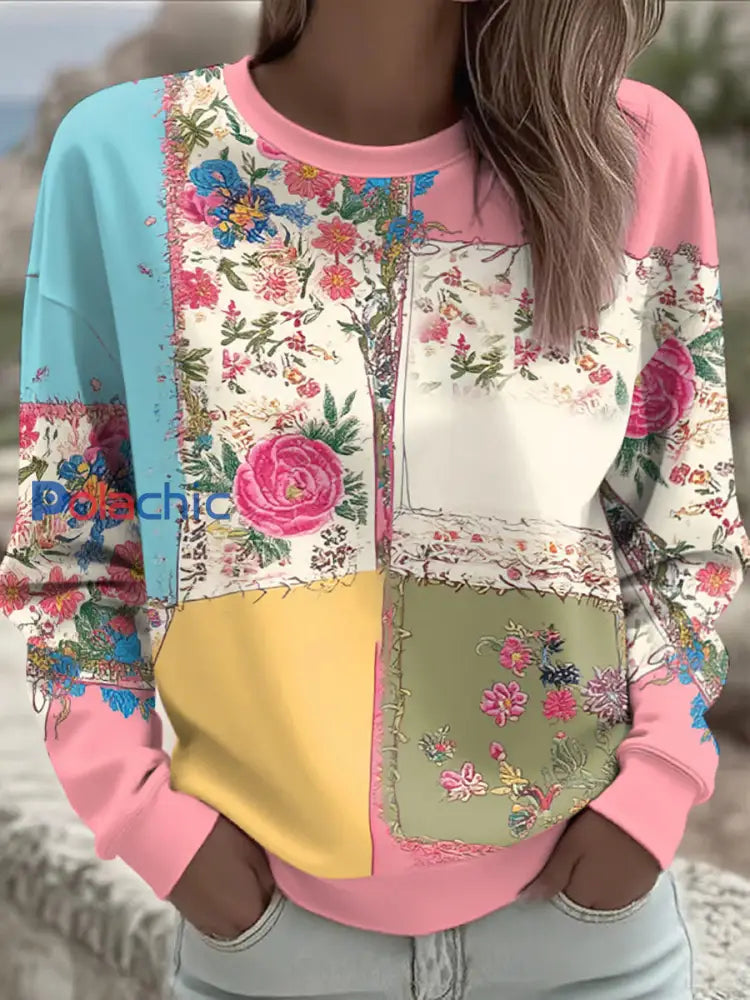 Femmes Cancer Du Sein Floral Art Imprimer Sweatshirt comme image / S