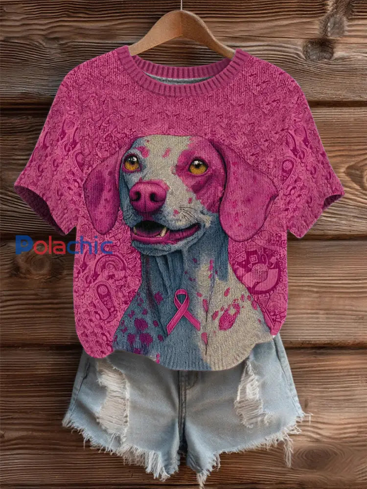 Femmes Cancer Du Sein Patchwork Chien Art Haut En Tricot Confortable comme image / S