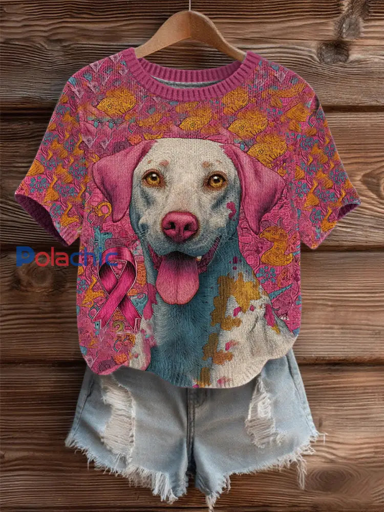 Femmes Cancer Du Sein Patchwork Chien Art Haut En Tricot Confortable comme image / S