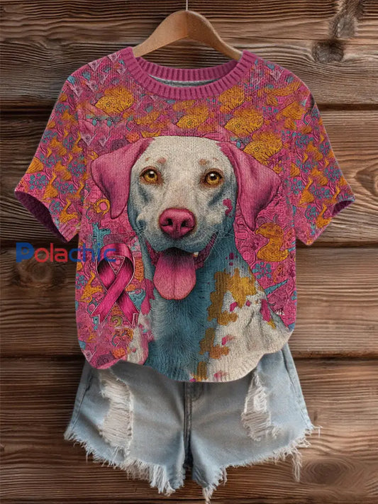 Femmes Cancer Du Sein Patchwork Chien Art Haut En Tricot Confortable comme image / S