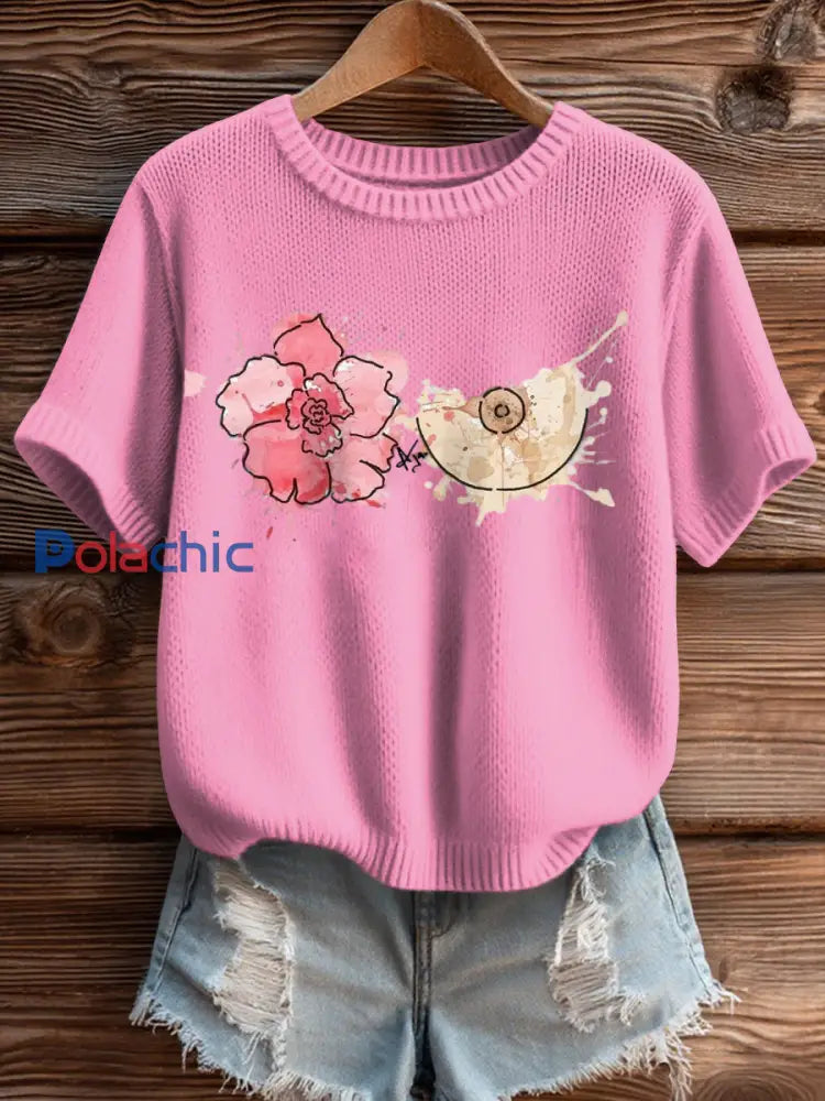 Femmes Cancer du sein sensibilisation Art peinture tricot Top Rose / S