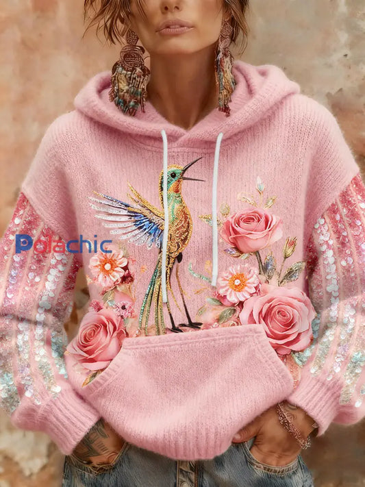 Femmes Cancer du sein sensibilisation Colibri fleurs Hoodies Rose / S