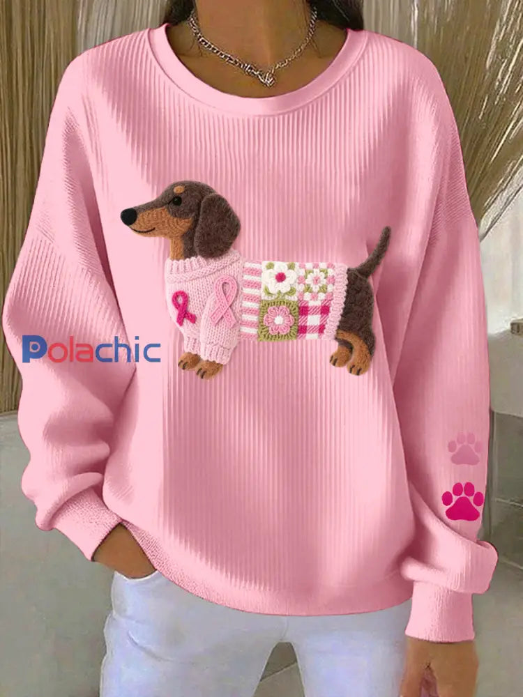 Femmes de sensibilisation au cancer du sein teckel feutre Art Sweatshirt Rose / S
