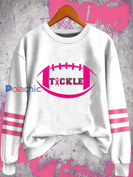 Femmes du cancer du sein Football Sweatshirt Blanc / S