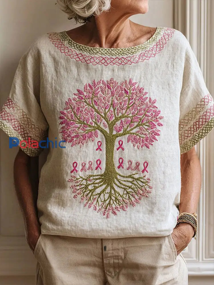 Femmes du cancer du sein ruban rose Arbre Tops Abricot / S