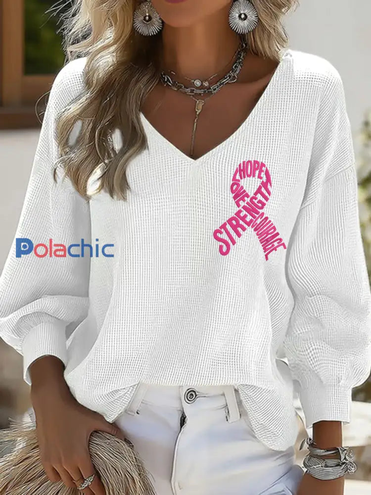 Femmes Hope Force Love Courage Hauts de sensibilisation au cancer du sein blanc / S