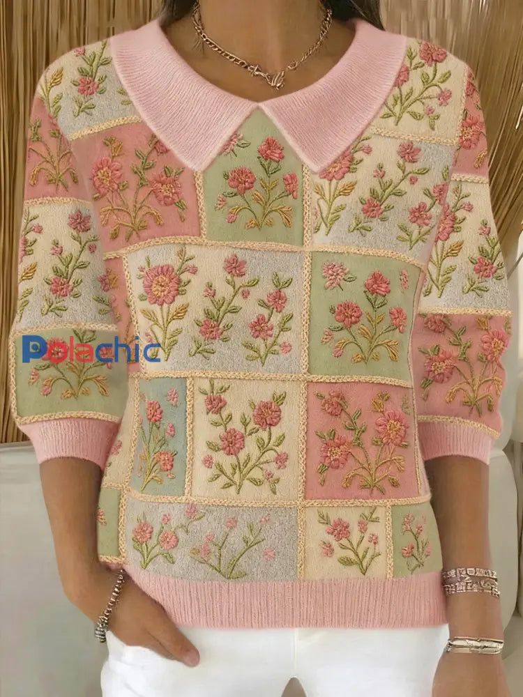 Femmes Rose Floral Art Imprimé Bébé Poupée Col Haut Rose / S