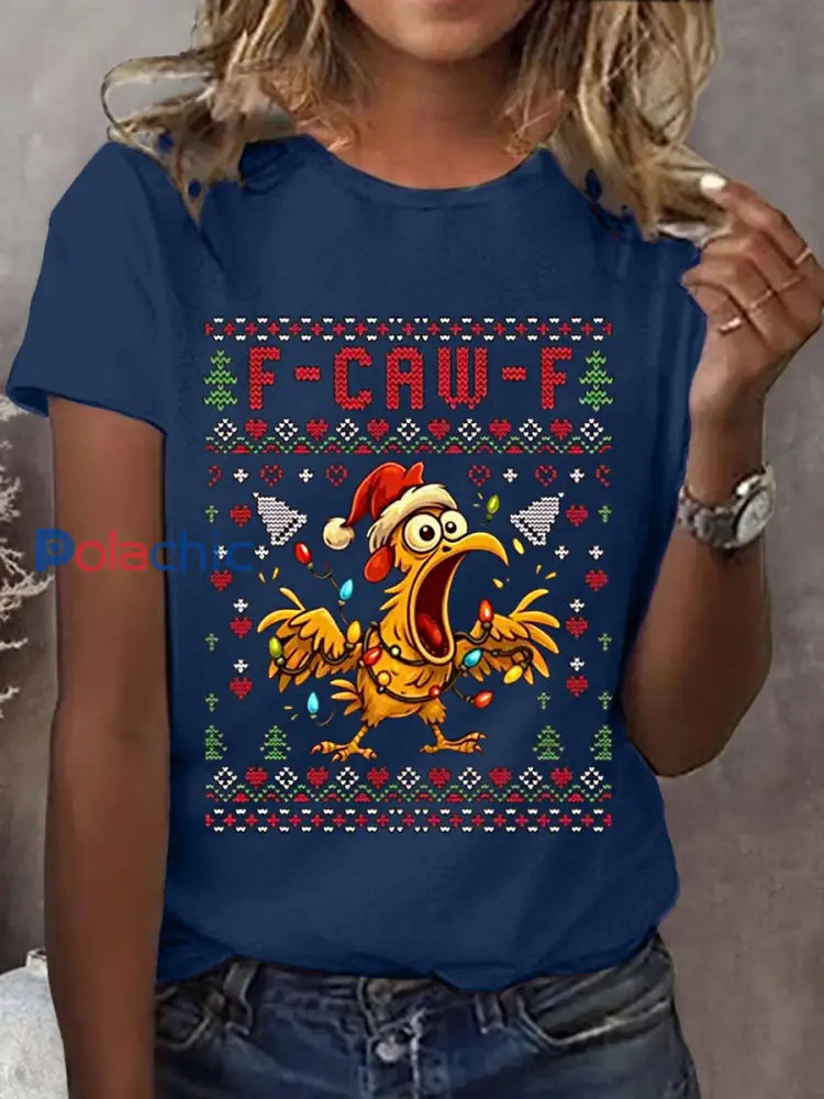 Funny Christmas F-Caw-F T-shirt décontracté pour femmes Bleu Marine / S