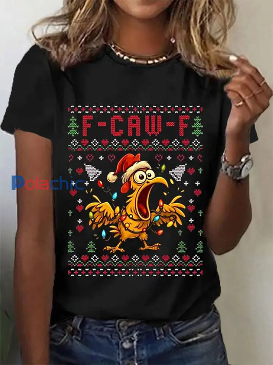 Funny Christmas F-Caw-F T-shirt décontracté pour femmes Noir / S