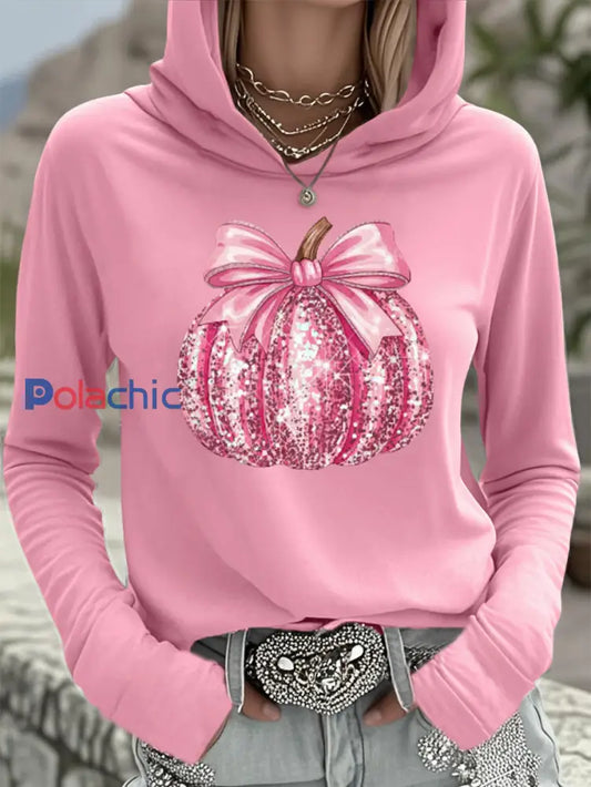Haut à capuchon rose de soutien de conscience de cancer du sein de potiron des femmes Rose / S