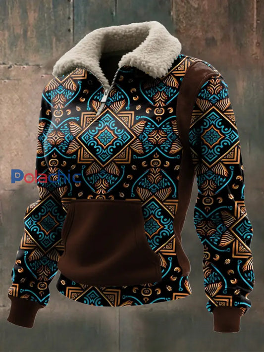 Haut à col zippé en laine d’agneau imprimé Viking pour femmes Marron / S