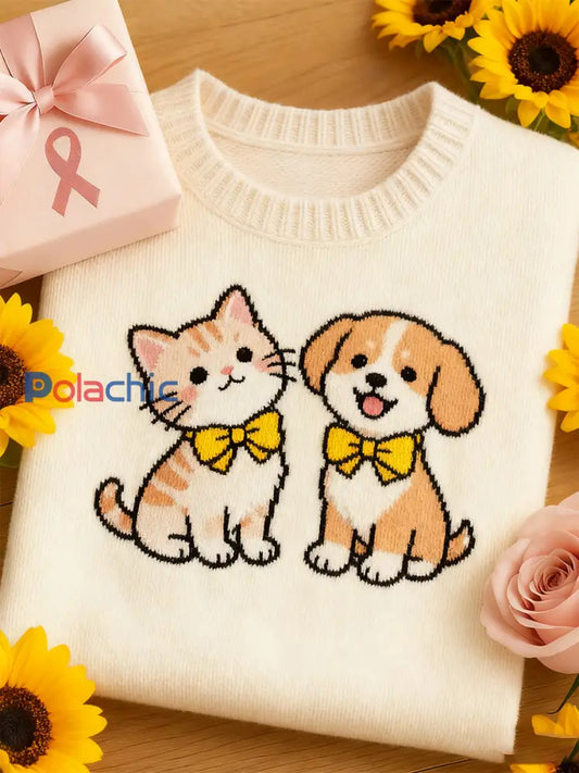 Haut à manches courtes en tricot artistique imprimé animal pour femmes A / S