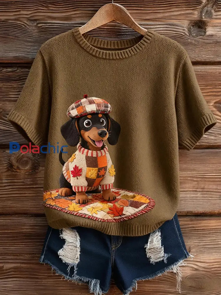 Haut à manches courtes en tricot confortable imprimé animal artistique pour femme A / S