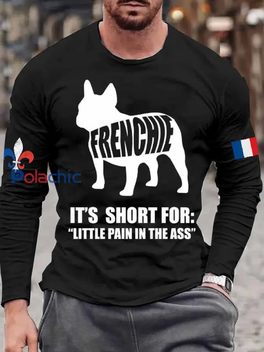 Haut À Manches Longues Imprimé Bouledogue Français Vintage comme image / S