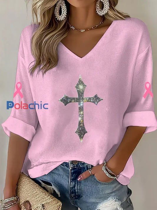 Haut à manches longues pour femme rose Cross Breast Cancer Awareness Rose / S