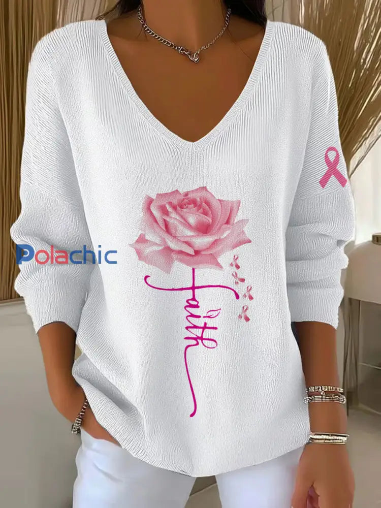 Haut à manches longues pour femmes Breast Cancer Awareness Blanc / S