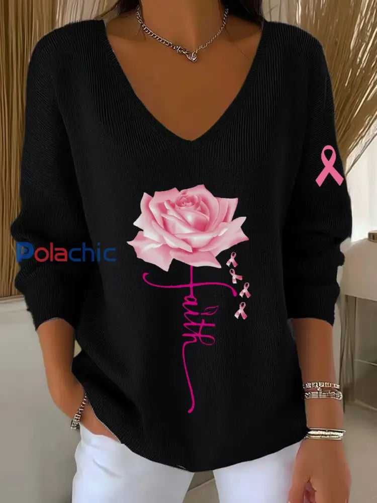 Haut à manches longues pour femmes Breast Cancer Awareness Noir / S