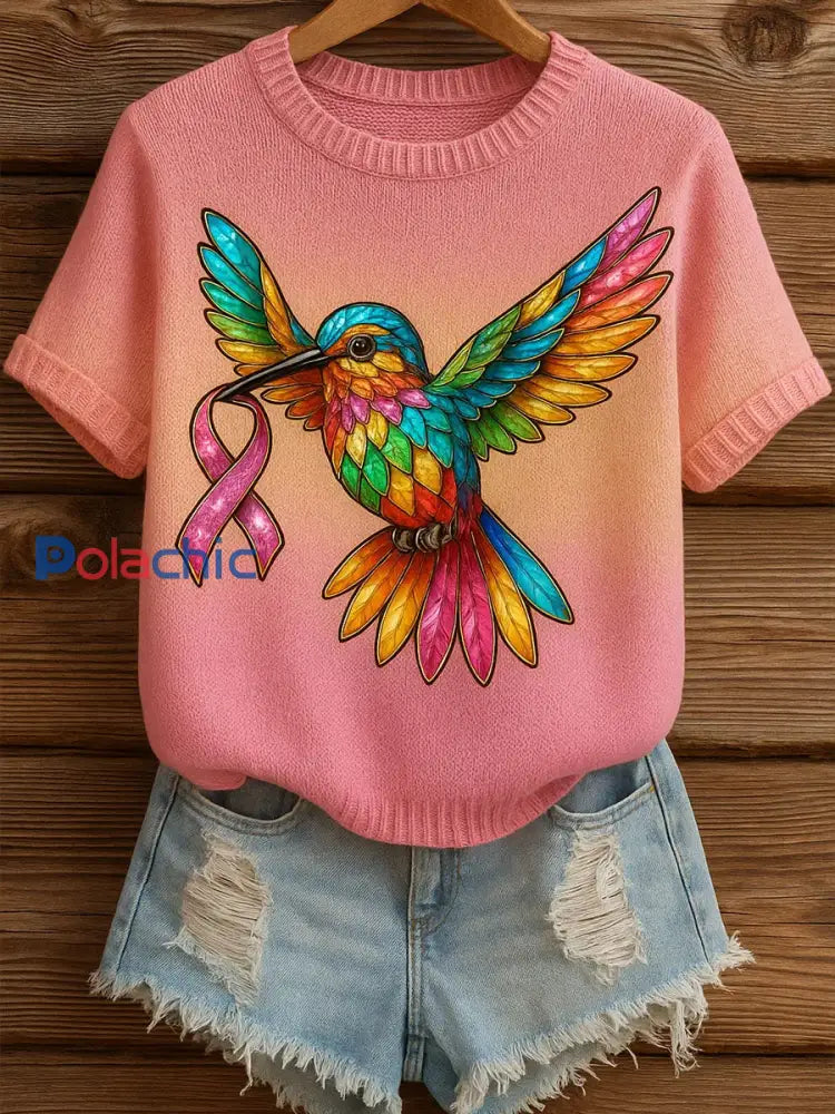 Haut confortable en tricot à manches courtes imprimé animal artistique pour femme A / S