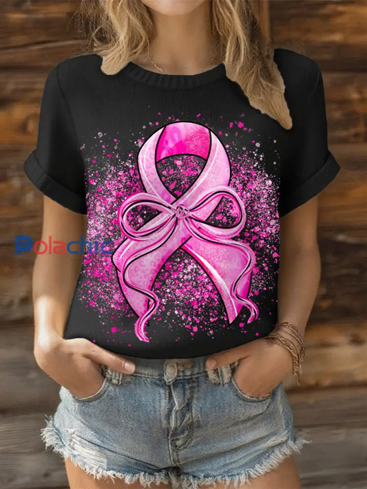 Haut de ruban rose pour femmes Breast Cancer noir / S
