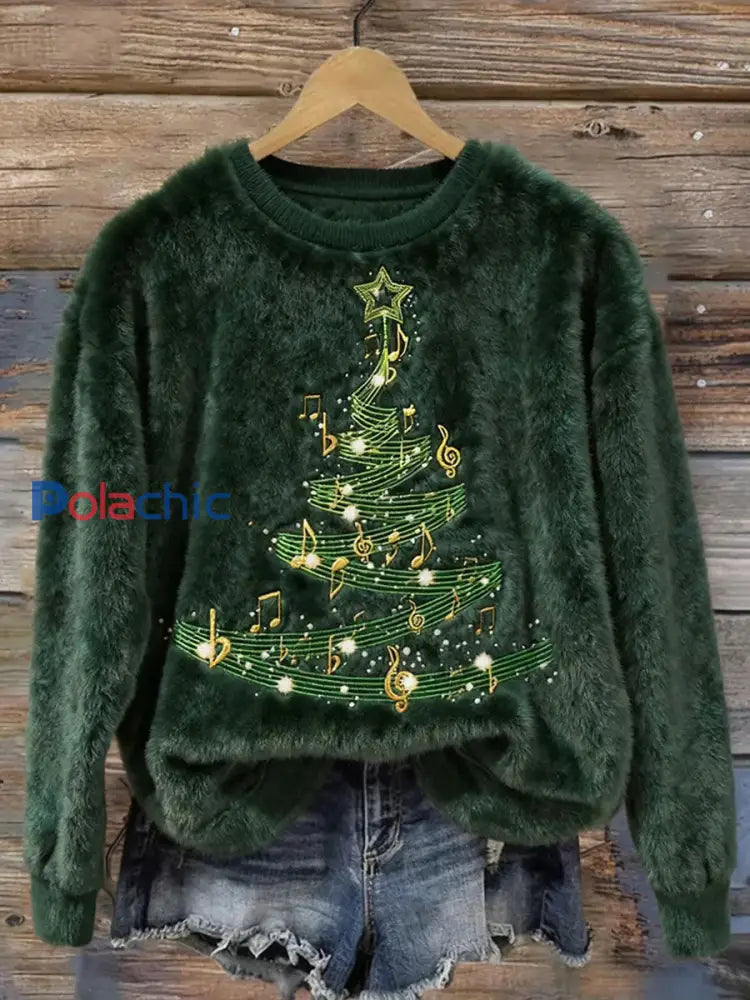 Haut Décontracté Arbre de Noël Imprimé Art Femme Vert / S