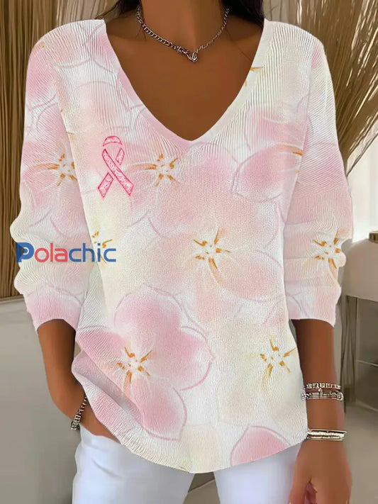 Haut Décontracté Femme Rose Cancer Du Sein Imprimé comme image / S