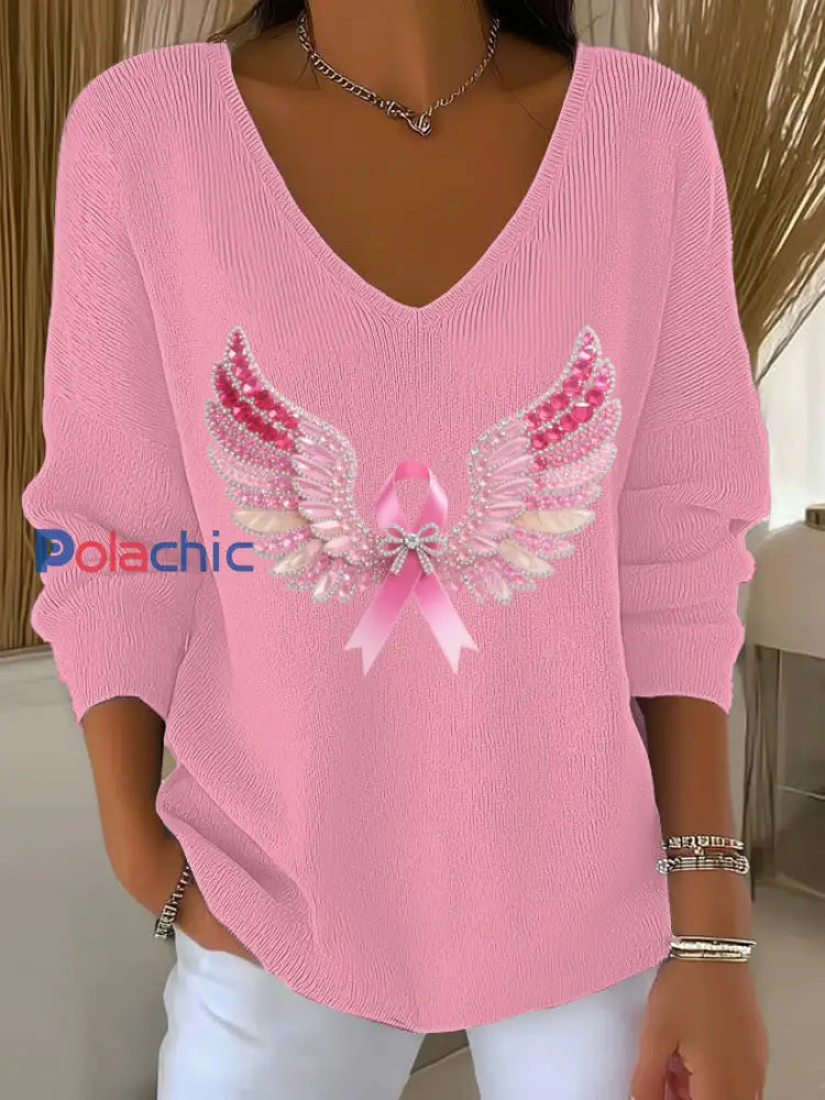 Haut Décontracté Femme Rose Cancer Du Sein Imprimé comme image / S