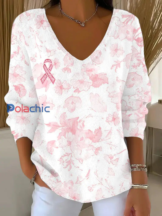 Haut Décontracté Femme Rose Cancer Du Sein Imprimé comme image / S