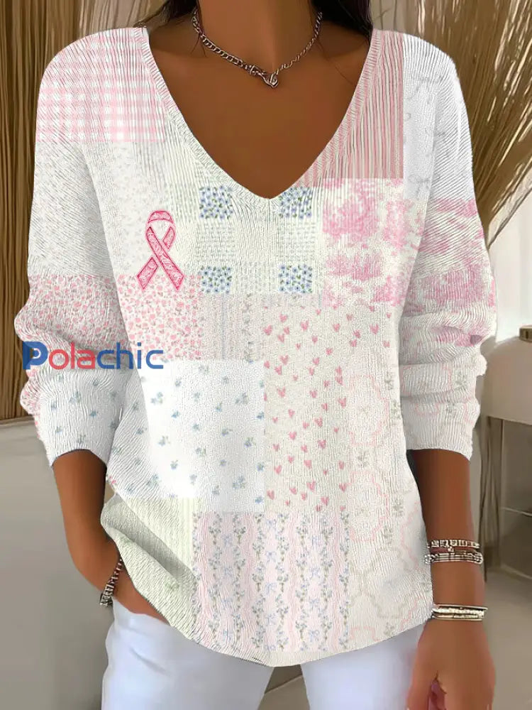 Haut Décontracté Femme Rose Cancer Du Sein Imprimé comme image / S