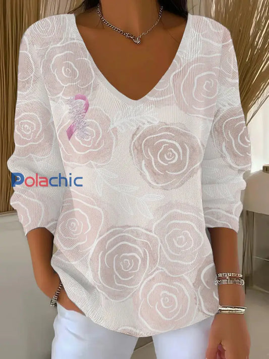 Haut Décontracté Femme Rose Cancer Du Sein Imprimé comme image / S