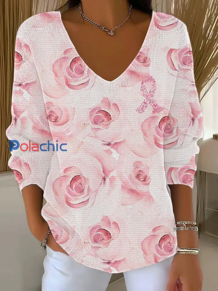 Haut Décontracté Femme Rose Cancer Du Sein Imprimé comme image / S