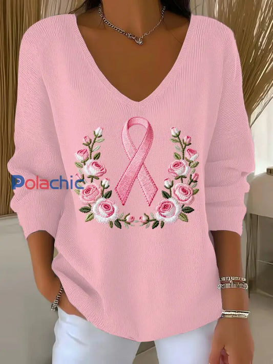 Haut Décontracté Femme Rose Cancer Du Sein Imprimé Rose / S
