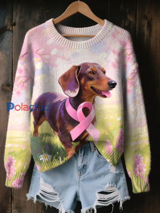 Haut Décontracté Femme Rose Ruban et Chien Imprimé comme image / S