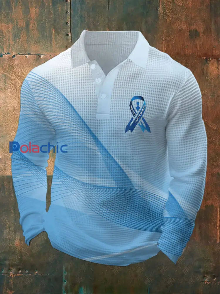 Haut décontracté imprimé gaufré de sensibilisation au cancer de la prostate pour hommes Bleu clair / S
