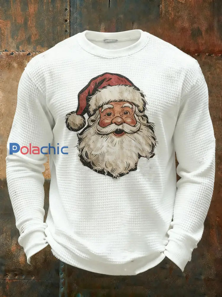 Haut décontracté imprimé Père Noël pour hommes Blanc / S