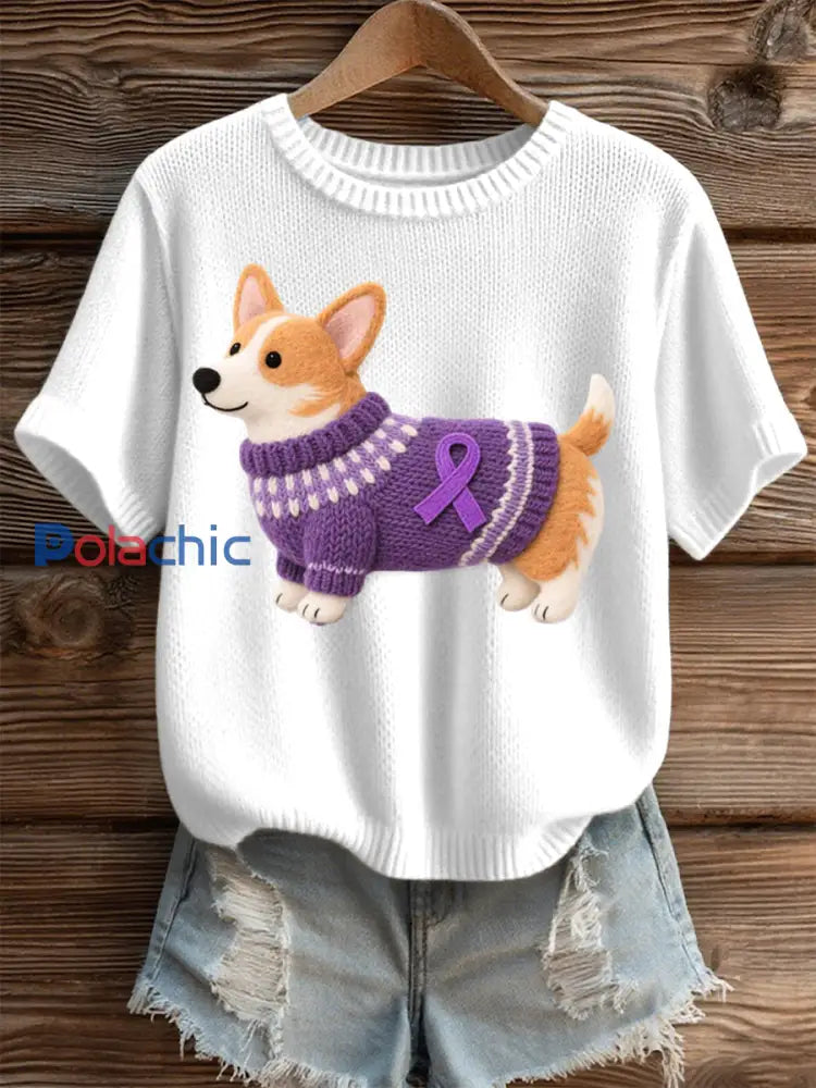 Haut en tricot confortable pour femmes en feutre Art Corgi Pattern blanc / S