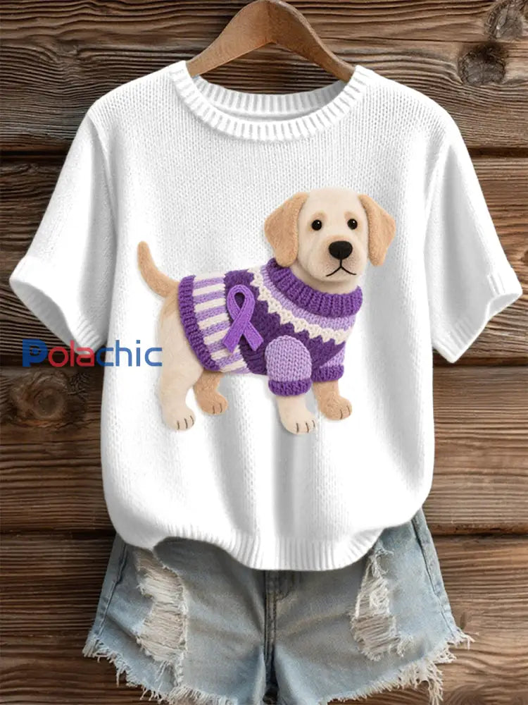 Haut en tricot confortable pour femmes en feutre Art Labrador Dog Pattern blanc / S