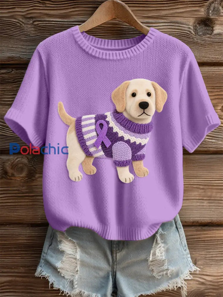 Haut en tricot confortable pour femmes en feutre Art Labrador Dog Pattern pourpre / S