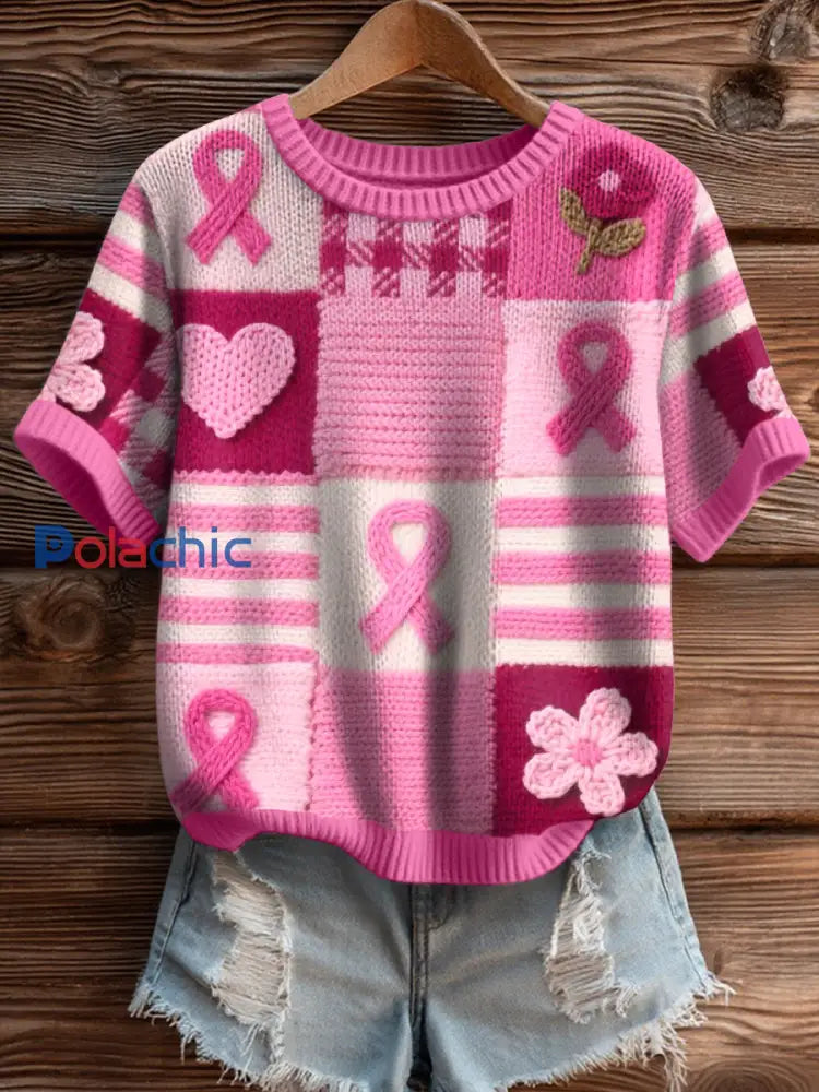 Haut en tricot inspiré par la sensibilisation au cancer du sein pour femmes comme image / S