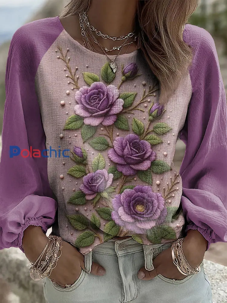 Haut Violet Flora Art Femme Image 1 / S