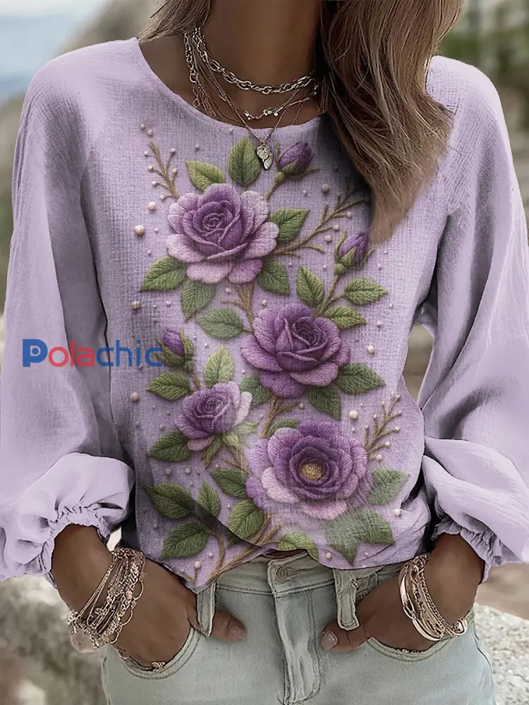 Haut Violet Flora Art Femme Image 2 / S